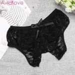 New Sexy Women Lace Crotchless Lingerie Bowknot Knickers Panties Thong G-string Transparent Underwear