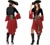 Cosplay Party Pirates of The Caribbean Clothes Red Women Sexy Uniform Adult Carnival Halloween Party Costume Dress&hat&belt