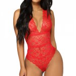 One Piece Fashion Sexy Women's Rompers Sheer Lace Ladies Lingerie Solid Black Red Female Backless Nightwear Onesies Body Encaje
