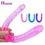 Double Dildo Jelly realistic U shape dildo Soft Vaginal Penis sex toys for Women Double Ended Dong Dildo Adult sex products