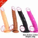 8.85 Inch Skin Black Realistic Dildo Soft Huge Penis With Suction Cup Sex Toys For Woman Strapon Female Masturbator Big Dick Toy