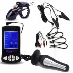 Electro Shock Penis Ring Massage Anal Butt Plug Nipple Clamps Electric Shock Cock Cage Medical Themed Kits Sex Toys For Man