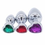 Crystal Heart Shaped Anal Plugs Metal Butt plugs anal toys 3 sizes drop shipping