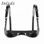 Womens Lingerie Bra Top Fashion Faux Leather Adjustable Wire-free Open Cup Shelf Bra Exposed Breasts Nipples Sexy Sex Costume
