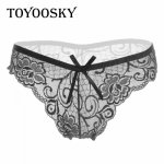 2019 New Arrival Women Sexy Lingerie Solid Transparent Embroidery Floral Bikini Underwear Low Rise Lace Sexy T-string Nightwear