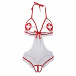 One Piece Lingerie White Nurse Cosplay Body Suit Sexy Backless Teddy+Top Erotic Body Plus Size Sexy Teddies Women RL80674