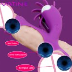 VATINE Penis Ring Rotation Tongue Vibrator Sex Toys for Couples Clitoris Stimulator Male Penis Oral Sex Licking Vibrator
