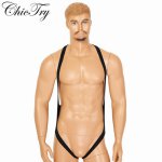 Sexy Mens Male Lingerie Body Chest Harness Halter Neck Elastic Wide Straps Mankini Jockstrap Underwear Leotard Bodysuit