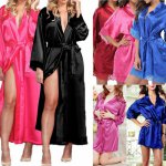 Women Sexy Long Silk Kimono Dressing Gown Bath Robe Babydoll Lingerie Nightdress