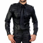 Plus Size Sexy Men's Top Learher Catsuit Latex Top Tanks PU Shirts With Pocket Stage Clubwear Men Lingerie
