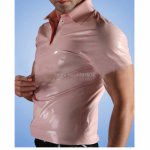 Hot special sexy lingerie cekc Catsuit pink Latex Men Shirt Uniform Maid Costume Male Short Sleeves Tops zentai fetish