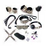 10pcs BDSM Sex Toy Leather Lock Handcuffs Eye Mask Nipple Clamps Whip Spanking Mouth Gag Adult Games BDSM Bondage Set Adult Game