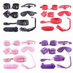 7pcs/set for Woman PU Leather SM Bondage Set Sexy Handcuffs Footcuffs Whip Rope Eye Mask Blindfold Erotic Sex Toys for Couples