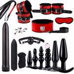 Leather Handcuff Bondage SM Sexy Erotic Suit Adult Sex Toys Anal Plugs Suit Whip Vibrators Nipple Massager Ring Kit Set 16PCS H3