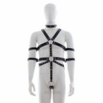 Puppy play male Fetish PU leather body harness costume, Bondage Restraints sexy lingerie, arm handcuffs Adult Sex Games for Men