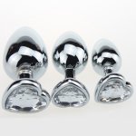 Pack of 3pcs Heart Shape Transparent Jeweled Aluminum Alloy Anal Plug Heart Anal Sex Toys