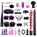 26 PCS Adults Sex Toys For Women Men Handcuffs Nipple Clamps Whip Spanking Sex Metal Anal Plug Vibrator Butt Bdsm Bondage Set
