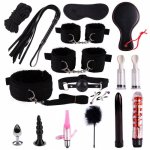 Fun 16-piece set  Handcuffs Whip Metal Anal Butt Plug Vibrator Breast Vaginal Nipple Clamps Sex Toys Set For Women Y10.7