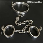 304 Stainless Steel Lockable Neck Collar Handcuffs With Chain Hand Cuffs Choker Fetish Restraints Bondage Sex Toys for Men Woman
