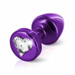 Zdobiony plug analny - Diogol Anni R Butt Plug Heart Purple 25 mm Serce Fioletowy