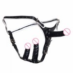 Strap On Three Dildos Strapon Penis PU Leather Harness Lesbian Strapon Dick Vagina Anal Plugs Adult Sex Toys, Sex Products