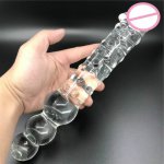 Big Glass Double Dildo Huge Transparent Glass Butt Plug Anal Beads Double Realistic Penis G Spot Massage Sex Toys for Woman Man