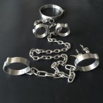 Stainless Steel Lockable Bondage Neck Collar Handcuffs Ankle Cuff Restraints Fetish BDSM Sex Toys For Women Man Couples