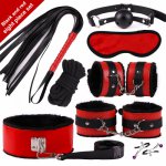SM Sex Game Kit Suit Adult Handcuffs Ball Whip Kit Bondage Set Couple Toys For Woman Whip Rope Suit Massaging Anal Butt Plug