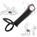10 Speed Penis Vibrating Ring Double Penetration Strapon Dildo Vibrator Anal Beads Butt Plug G Spot Vibrator Sex Toys for Couple