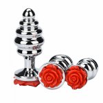 Ins, Small size rose flower thread shape Metal anal beads butt plug  Silver alloy Jewelry insert anal unisex toy for men female