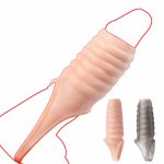 Silicone Penis Ring Sex Toy for Men Vagina Condom Ribbed Multi Functional Dildo Girth Enhancer Anal Butt Plug Penis Sleeve