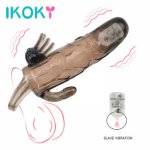 Ikoky, IKOKY Reusable Delayed Ejaculation Condoms Double Vibrator Penis Sleeve Penis Extender Adult Sex Toys Man Cock Enlargement