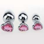 3PCS Large Medium Small Stainless Steel Anal Butt Plug Heart Shaped Jeweled Adult Sex Toys for Woman Men Erotic Sex Products