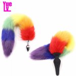 Fox, YUELV Rainbow Color Faux Fox Tail Anal Plug Fetish Animal Cosplay Butt Plug Anus Insert Stopper Adult Anal Sex Toys For Women