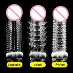Vibrator Penis Sleeve Reusable Condom Delay Long Sleeve Crystal Spike Dildos Vibrating cover Penis Sleeves Sex Toys for Men