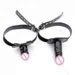 Dildo Gag Leather For Couples Strap On Bondage Locking Buckles Open Mouth Plug Bdsm Adult Penis Mouth Gag Harness Women Sex Toys