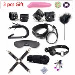 Plush Erotic Toys Set 10pcs BDSM Bondage Handcuffs Ankle Cuffs Whip Gag Rope Blindfold Sex Accessories For Couples Adult SM Game