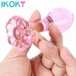 IKOKY Pink Glass Anal Plug Masturbation Adult Products Butt Plug Prostate Massager Crystal Anal Sex Toys Sex Toys for Men Women