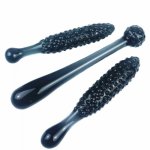 NEW Black Granules Glass Anal Plug Double Dildo Buttplugs Prostate Massage Glass Butt Plug Expander Sex Toys For Couples