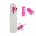 Dual Vibrating Resuable Condoms Penis Extender Enlargement Penis Sleeve Condom Clitoris Stimulator Big Dildo Vibrator Sex Toys