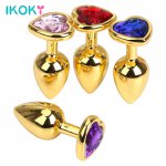 Ikoky, IKOKY Gold Metal Butt Plug Anal Plug Jewelry Crystal Heart Shaped Prostate Massager Sex Toys For Woman Men Gay Masturbation