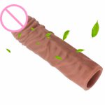 Soft Silicone Male Reusable Penis Sleeve Dildo Extender Enlargement Condoms Cock Delay Ring Sex Toys Men waterproof easy clean