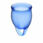 Dwa kubki menstruacyjne silikonowe - Satisfyer Feel Confident Menstrual Cup Set   Ciemny niebieski
