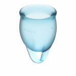Satisyfer, Dwa kubki menstruacyjne silikonowe - Satisfyer Feel Confident Menstrual Cup Set   Jasny niebieski