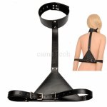camaTech Leather Neck Collar To Handcuffs Locking Neck Slave Fetish Bondage Restraint BDSM Adult Game Erotic Sex Toy For Couples