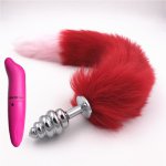 2 Pcs/Lot Vibrator And Red And Pink 40cm Fox Fluffy Tail Anal Plug Plug Sex Toy for Woman And Men Adult Sex Products Sex Toys