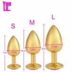 Ins, YUELV Gold Metal Anal Toys Butt Plug Stainless Steel Diamond Anal Plug Plated Anus Insert Stopper Adult Sex Toys For Women Men