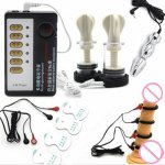 Electric Shock Kit, Penis Ring Massage Pad Nipple Clamps Anal Plug Electro Shock Nipple Sucker Adult Sex Medical Themed Toys