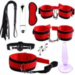 Leather Plush Bondage Restraints Sex Shop For Couples Woman Slave SM Sexy Erotic Handcuffs Vibration Clamps Game Kit Set 9PCS H4
