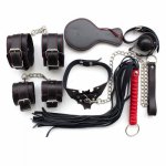 Leather Bondage 6pcs/Set Handcuffs Mouth Gag Ball Slave Collar Spanking Whip Flogger BDSM Restraints Sex Games For Adults Toys